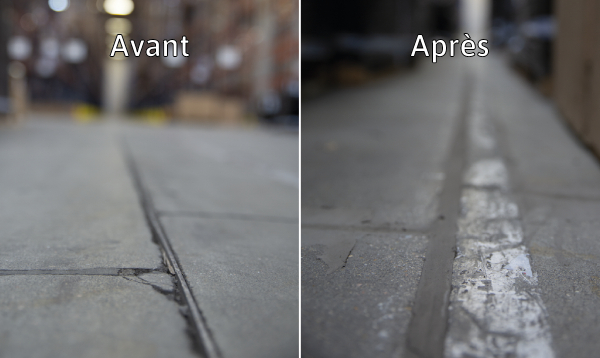 comparatif avant/après d'une réparation de joints de dalle
