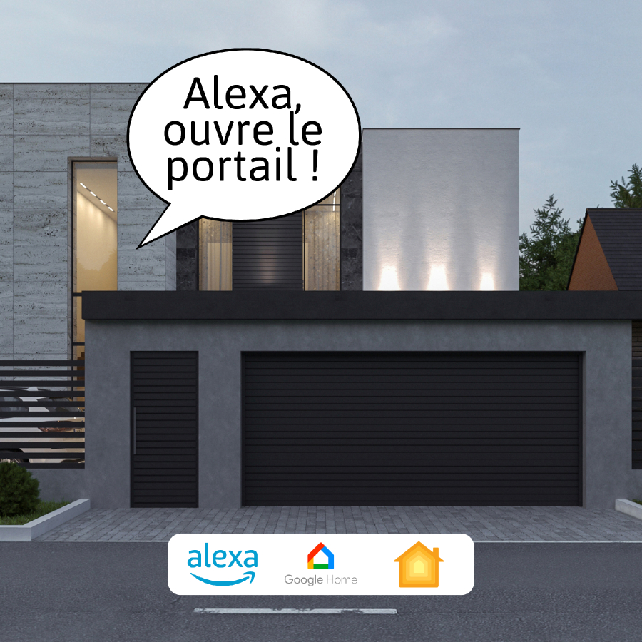 une personne demande à Alexa d'ouvrir son portail à distance