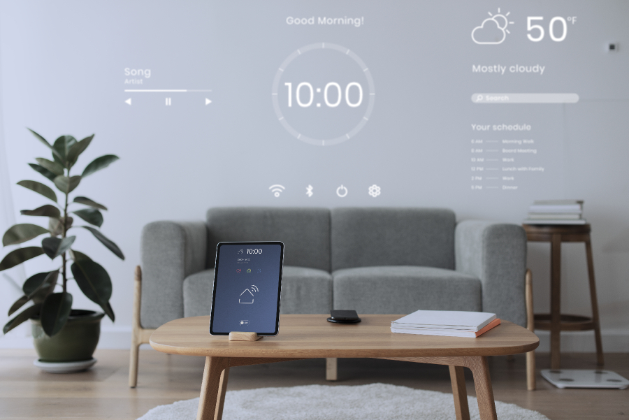 tablette connectée affichant des statistiques à propos de la demeure